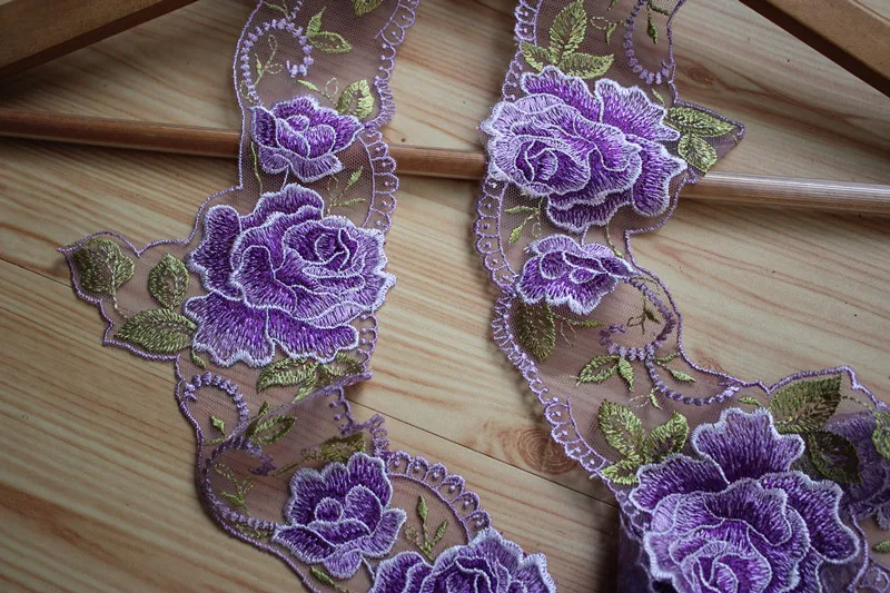 1M Embroidery Purple Lace Fabric 11cm Ribbon Trim Curtain Trimmings Clothing Wedding Dresses Rose Lace For Dress Decoration