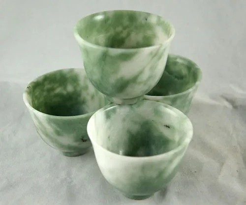 

4Pcs Natural Green Jade Tea Sets Hand grinding Delicate cups.