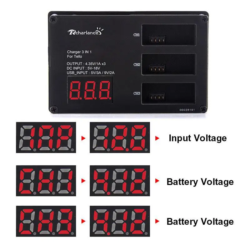 

RCtown 3-in-1 Battery Charger LED Display Intelligent Multi Charging Hub for DJI Tello Drone