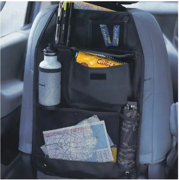 

Car Storage Bag Mesh Auto Back Seat Organizer Bags Assorted Bag Pocket Black Seat Protector Kicking Mat For Kids Child Seats