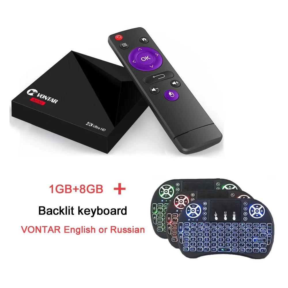 A5X 1G 8G Backlit ke VONTAR A5X Plus Мини Смарт ТВ приставка Android 7,1 1GB 8GB RK3328 Rockchip 2,4G wifi 100M LAN HD2.0 телеприставка медиаплеер - Цвет: A5X 1G 8G Backlit ke