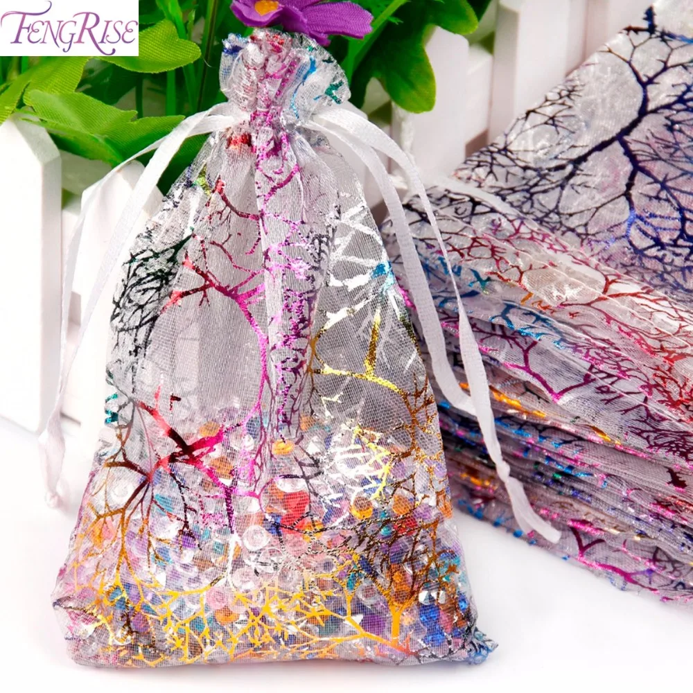 FENGRISE 50 шт. 7x9 9x12 см подарок для вечеринки Сумка из органзы бирюзовые синие коробки