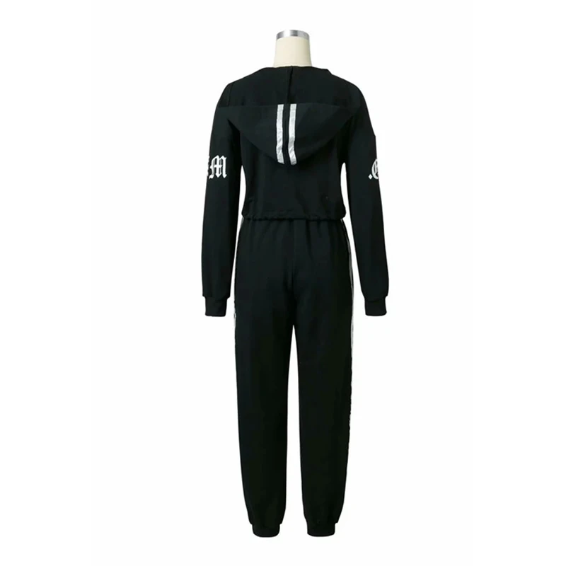 

Autumn black tracksuits printing stripes two piece set hoodies short tops casual sports suit women