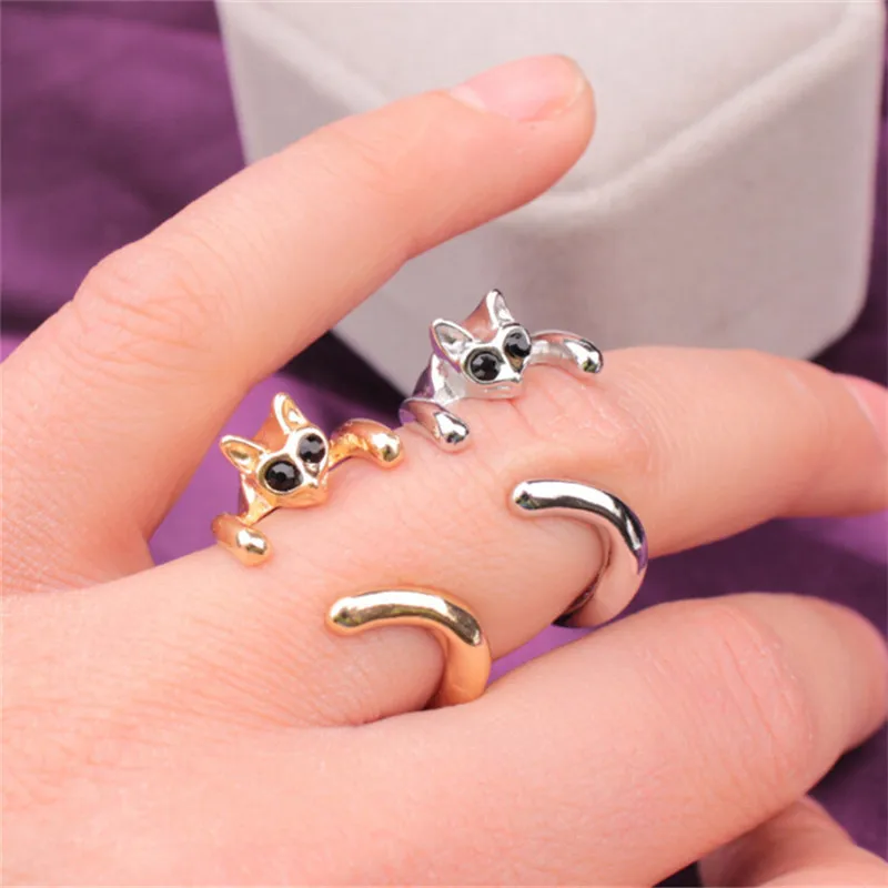 RONGQING 1 шт винтажные милые Регулируемые кольца в виде кошки ручной работы Kitty Rhinestone