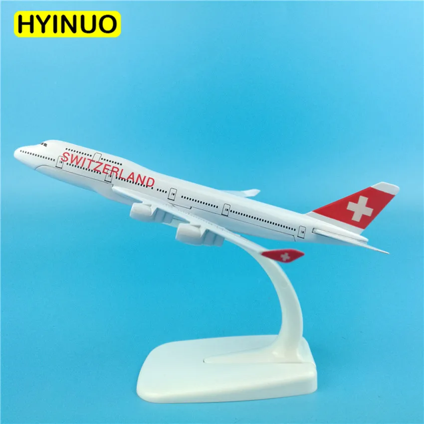 

16CM 1:400 Switzerland Airlines Boeing B747-400 Model with Base Metal Alloy Aircraft Plane Collectible Display Decoration Model
