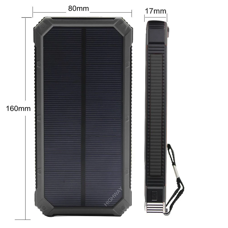 Внешний аккумулятор PowerGreen на солнечной батарее с карабином двумя USB портами 15000