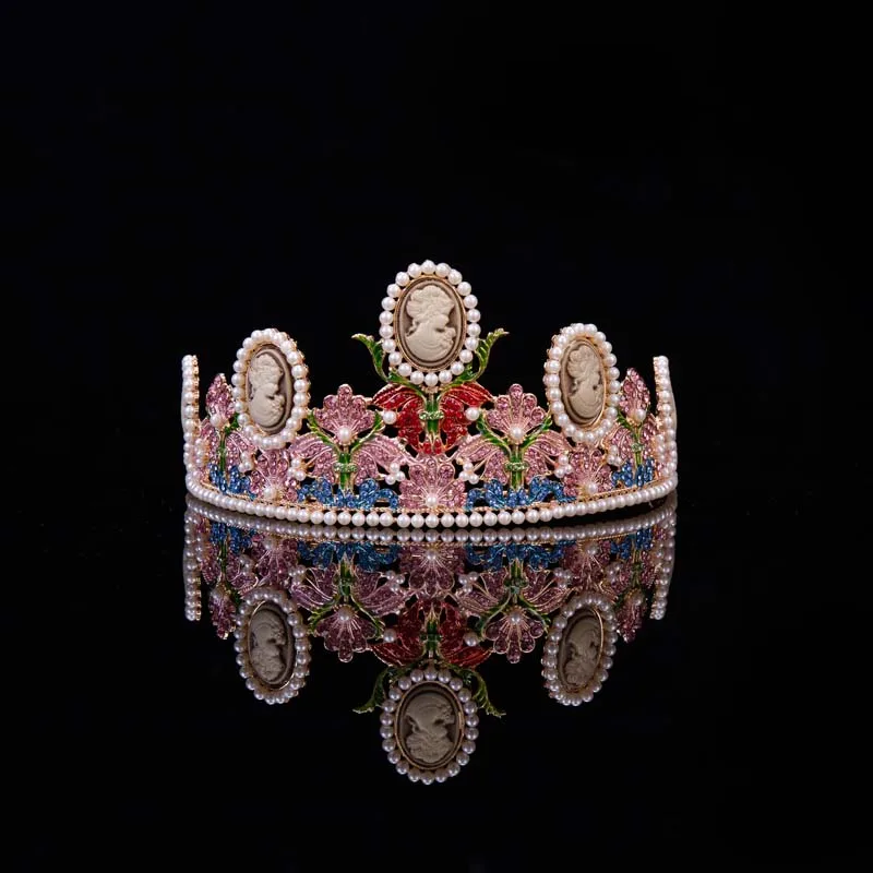 18K GOLD Высококачественная Золотая жемчужина, винтажная круглая корона королевы невесты, головной убор, большая корона Белль, свадебные украшения для волос, аксессуары - Окраска металла: 18K GOLD