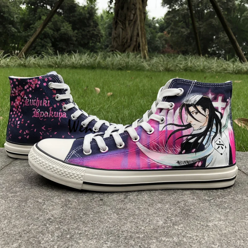 Wen Anime Hand Painted Shoes Design Custom Bleach Byakuya Kuchiki Christmas Gifts High Top Men Women's Canvas Sneakers | Спорт и