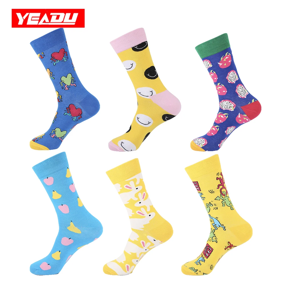 Яркие носки YEADU для мужчин скейтборда в стиле хип хоп с надписью Happy Smile Rabbit Pitaya