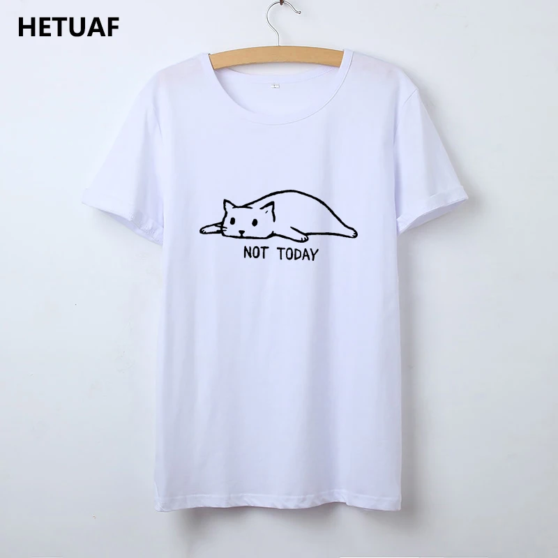Kawaii Cat Футболка для женщин Графические футболки для женщин не сегодня забавная футболка для женщин топ хиппи футболка Femme Ulzzang Camisetas Mujer - Цвет: Белый