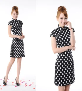 Белый китайский Женские Хлопок Короткие рукава вечернее мини-платье/чонг-sam S-2XL |