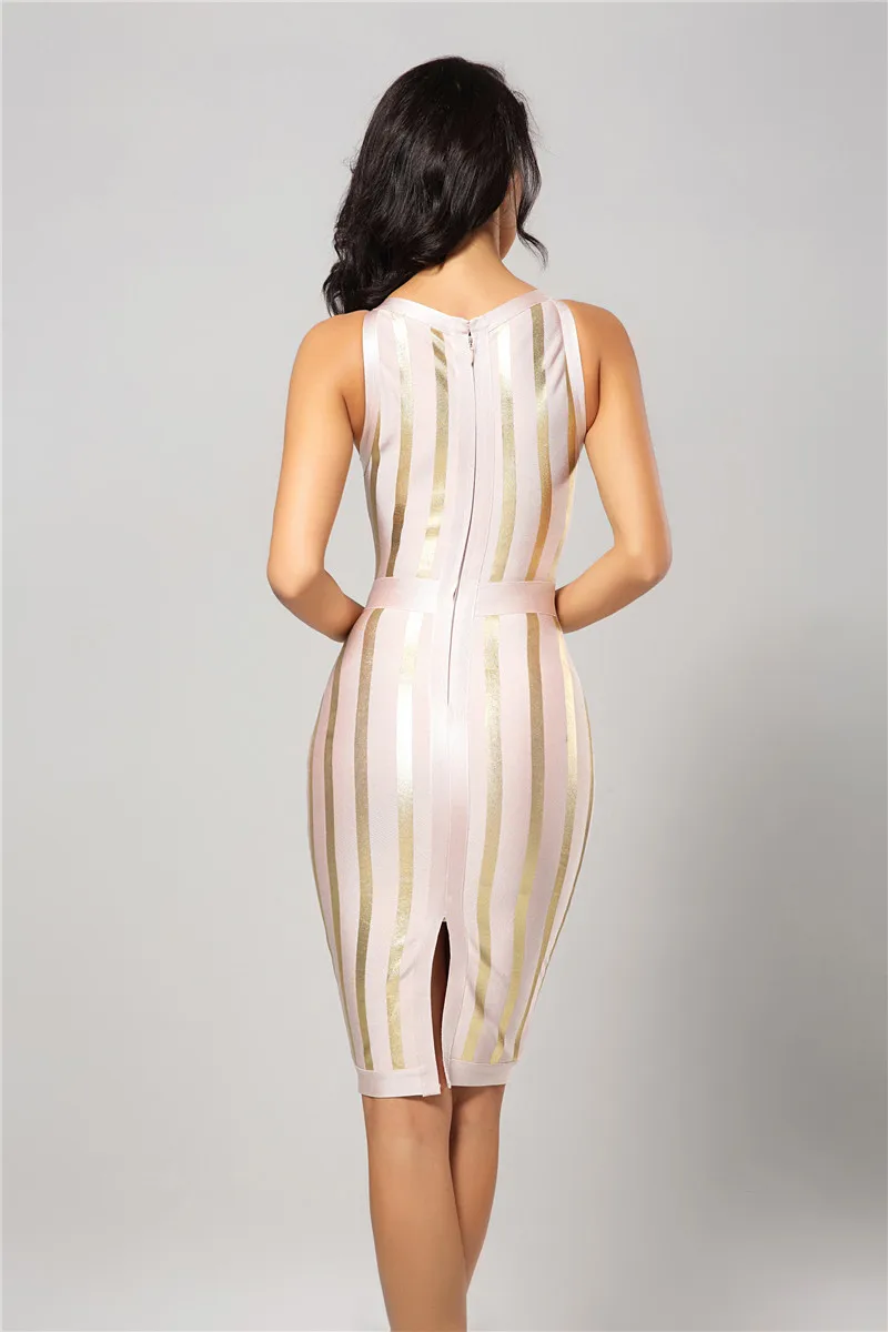 Herve Leger Babe Новое поступление o образным вырезом без рукавов золотой Фольга печати