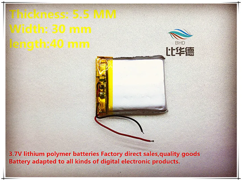 

(free shipping)(5pieces/lot)3.7V 553040 600mah lithium- polymer battery quality goods of CE FCC ROHS certification authority