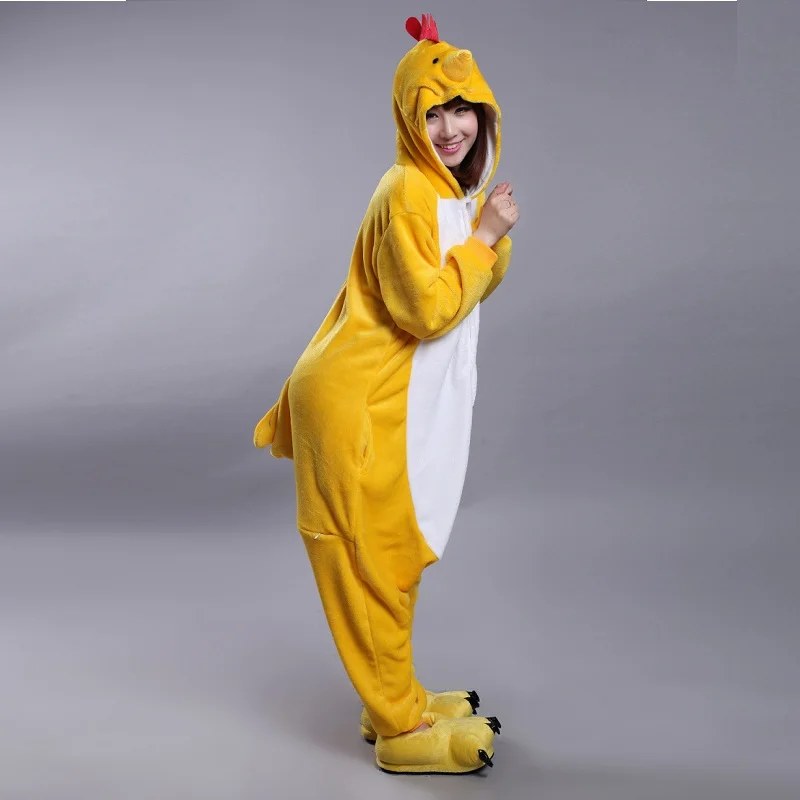 Милые цыплята животных onesies зима Kawaii Kigurumi Новый Китайский Зодиак Аниме пижамы с