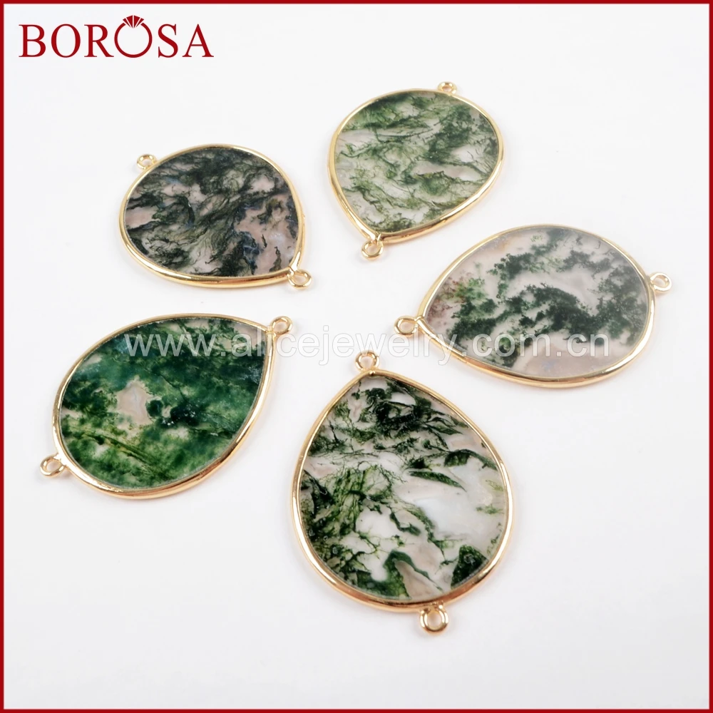 BOROSA Высокое качество 10 шт Золото Цвет падение моховые Агаты коннектор друзовый