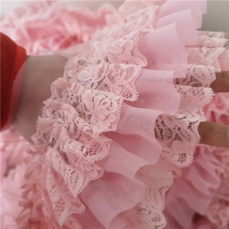 10CM wide DIY dress 3 layers pink chiffon ruffle lace skirt cuffs sleeves accessories fabric | Дом и сад
