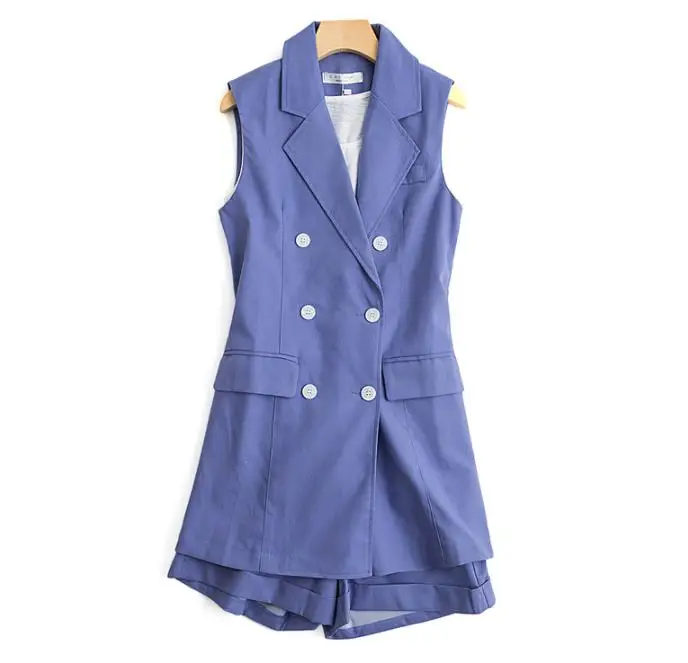 2019 summer new cotton and linen sleeveless shorts set two-piece | Женская одежда