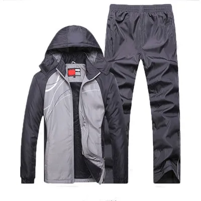 Плюс бархатный L-5XL спортивный костюм мужские комплекты зимний Кардиган ветрозащитная толстовка с капюшоном с длинным рукавом+ брюки комплекты из двух предметов повседневная мужская спортивная одежда - Цвет: Серый