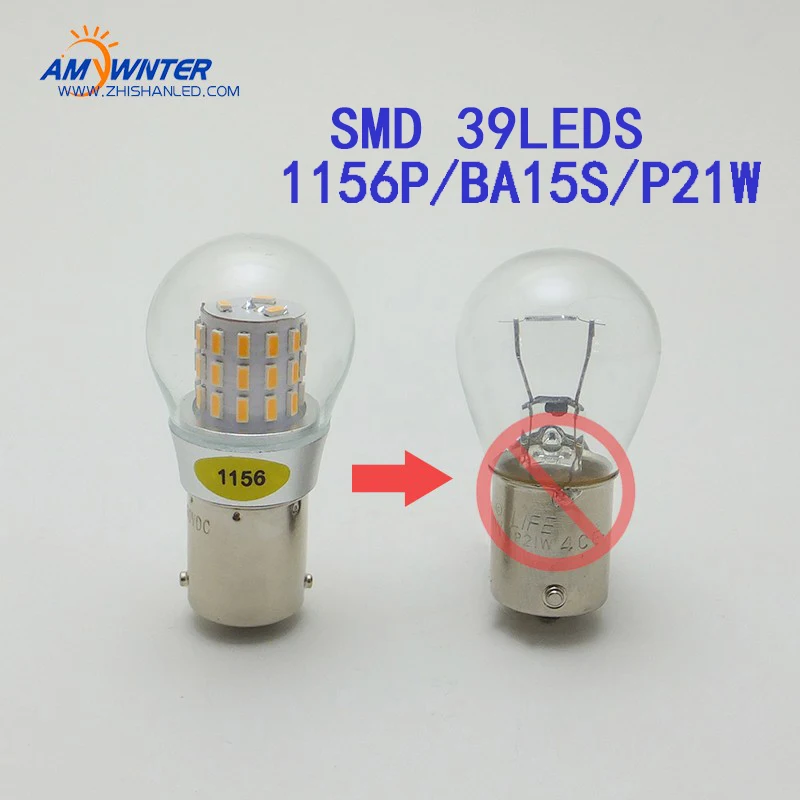 AMYWNTER P21/5 Вт BAY15D база 1156 светодиодный P21W Ba15s BAU15S PY21W SMD 39 Футболка с принтом
