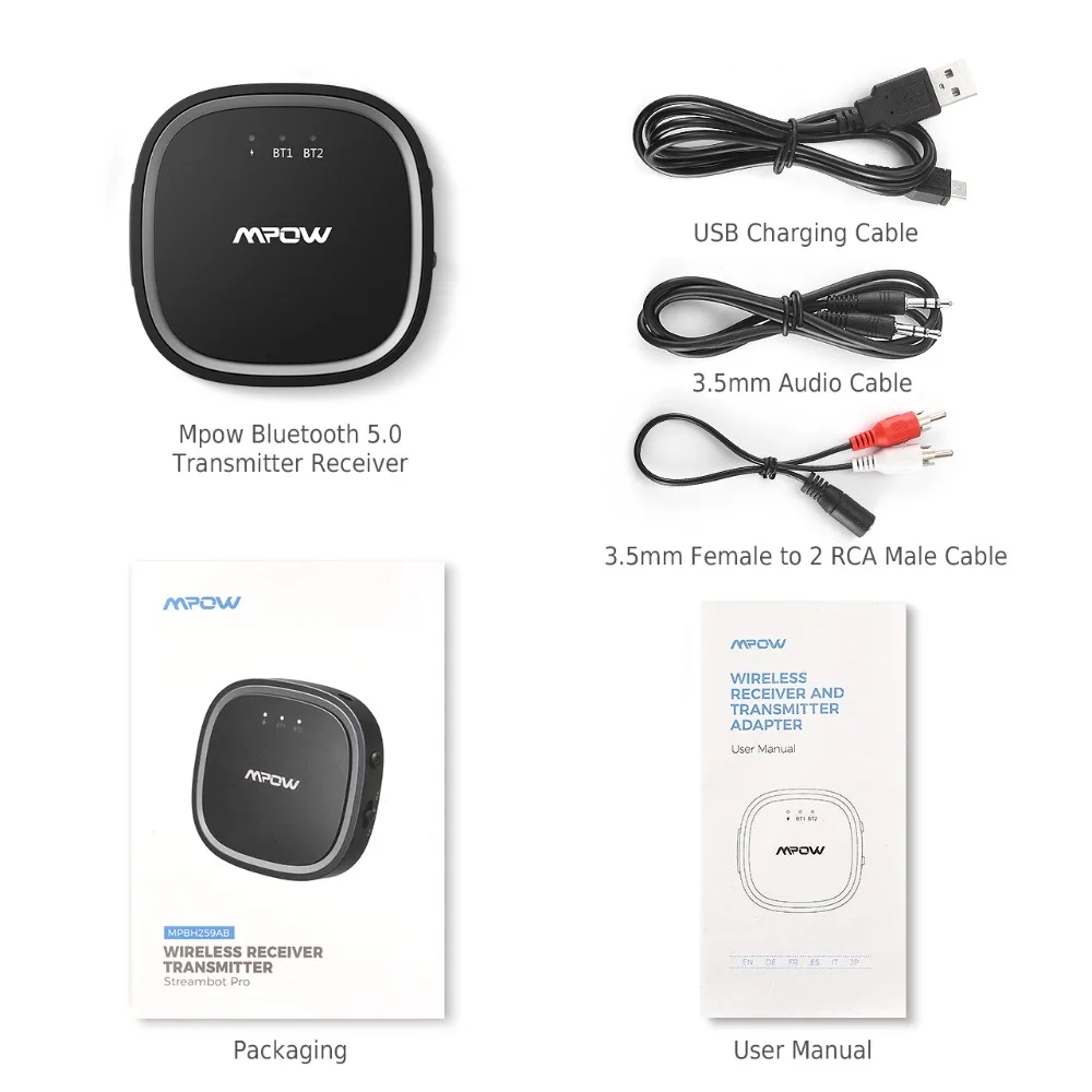 Mpow Bluetooth 5,0 аудио приемник передатчик 2 в 1 APTX HD APTX низкая задержка 3,5 мм аудио адаптер для ТВ наушники ПК динамик