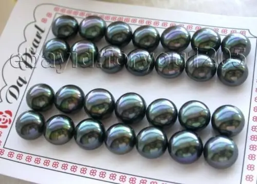 Бесплатная доставка @ оптовая продажа 14 пар природных 11-12 мм черный Серьги с жемчугом