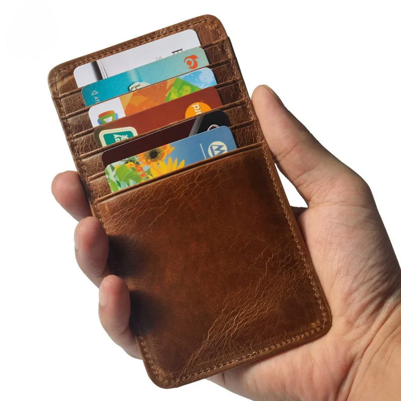Gibo Auja - 100% Oil Wax Cow Genuine Leather Vintage Card Holder Card Case Credit Card Holder Organizer Men 20 Cards Slot