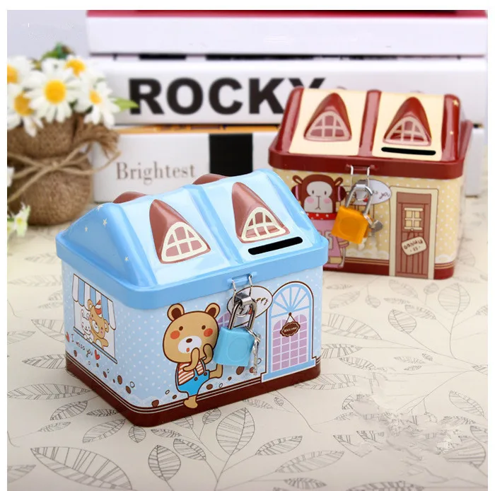 1 шт. маленький оловянный домик милая копилка коробка для денег жестяная банка