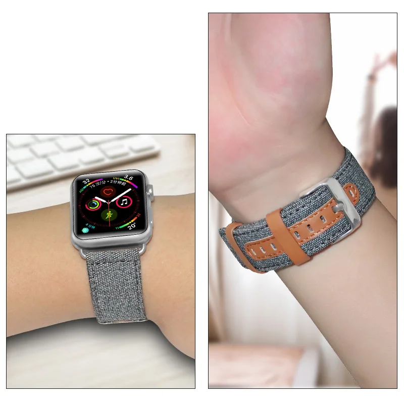 Браслет для apple watch series 4 3 2 1 Сменный ремень для iwatch холст с классической пряжкой темно-синий джинсовый