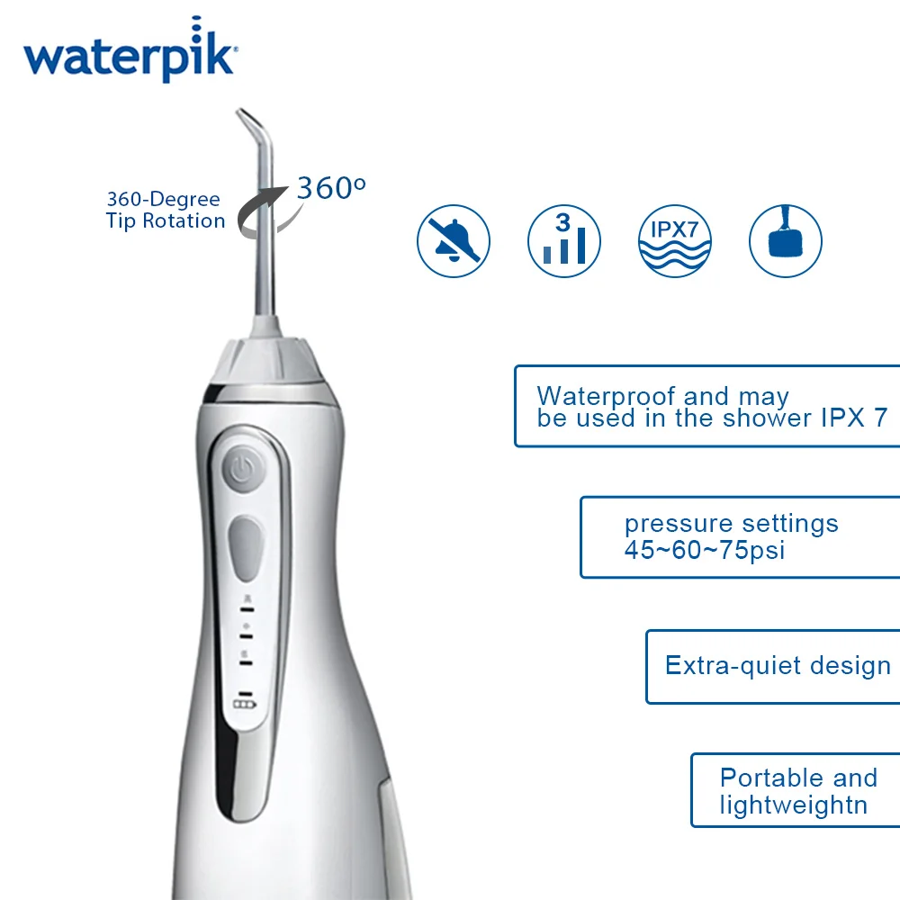 Waterpik WP-560 Белый беспроводной Расширенный водный Флоссер перезаряжаемый 4 часа Быстрая зарядка портативный IPX7 ирригатор для полости рта для путешествий
