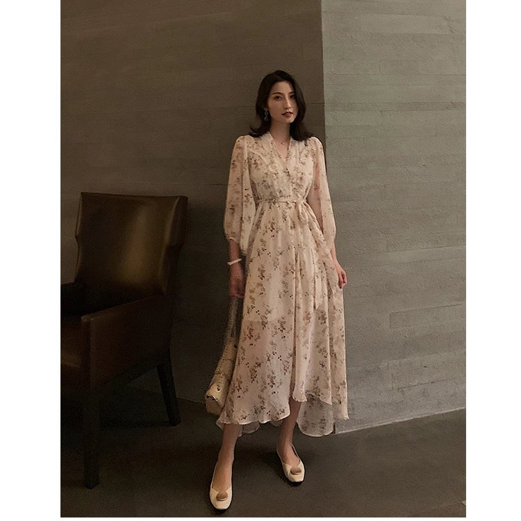 Новый Boho Цветочный принт длинное шифоновое платье летние женские пояса с