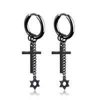 kofsac charm hip hop rock cross star long chain earrings for men women party titanium steel non perforated earring jewelry gifts