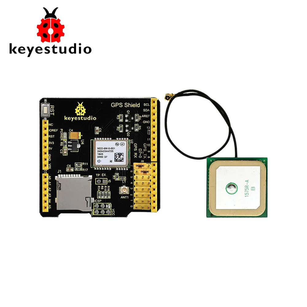 Модуль платы Keyestudio GPS NEO 6M Shield с слотом для SD + антенной Arduino UNO R3|Аксессуары