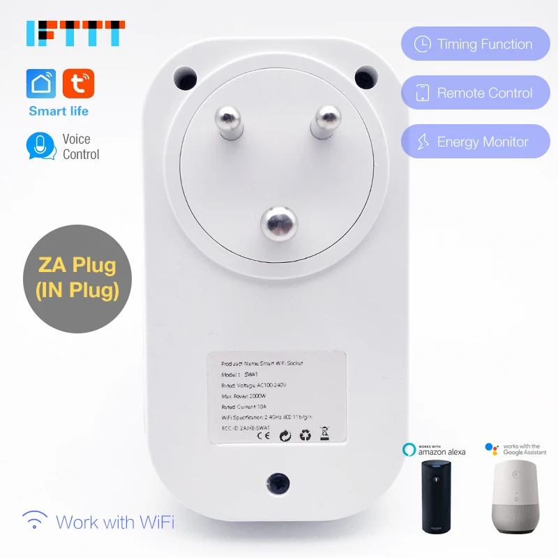 Wifi умная индийская Южноафриканская вилка монитор питания 10A умная розетка Беспроводная розетка Голосовое управление работа с Alexa Google home