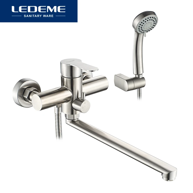 ledeme bath shower faucets set bathtub faucet water mixer crane tap with hand shower stainless steel bathroom faucets l72203 free global shipping