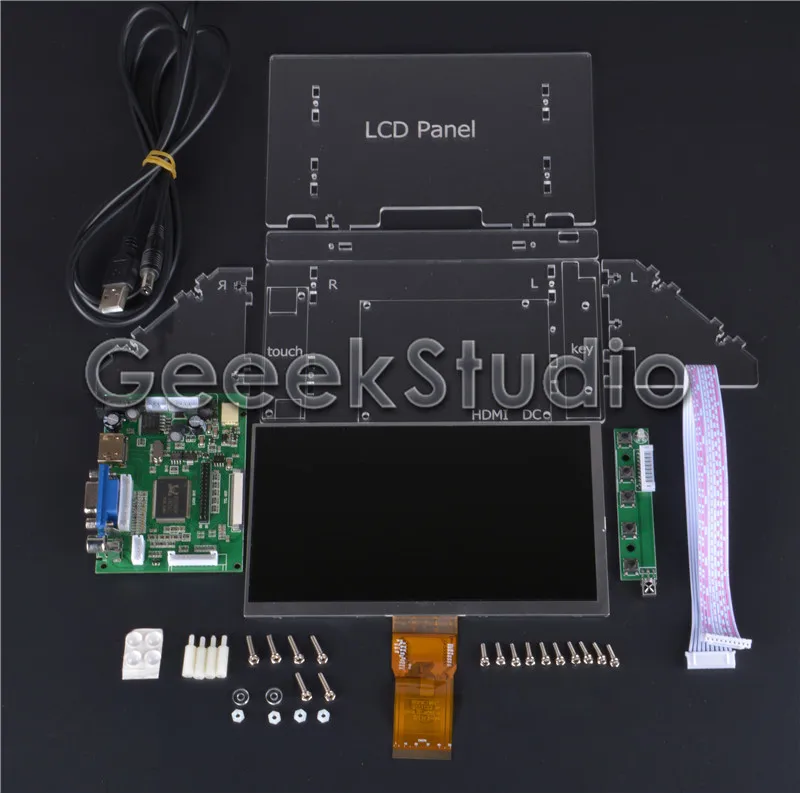 

Raspberry Pi 4 All Platform /PC 7 Inch 1024*600 LCD Screen Display Monitor with Driver Board HDMI VGA 2AV &Clear Acrylic Bracket