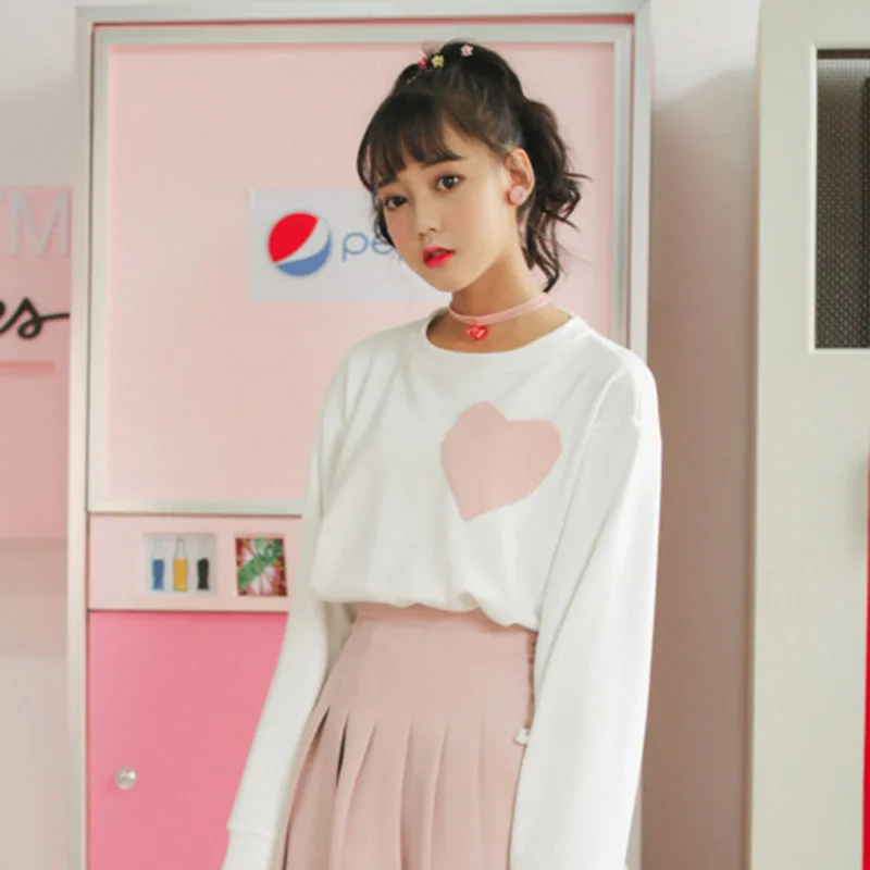 Корейский модный синий свитер с карманом Love топы для женщин Harajuku Kawaii школьная