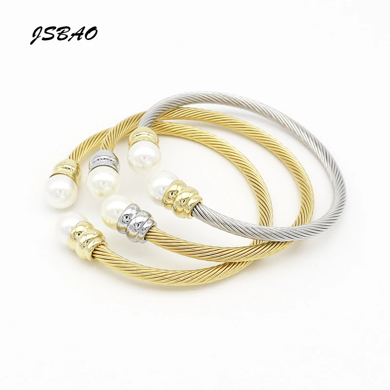 

JSBAO New Fashion Imitation Pearl Bracelets& Bangles For Women Stainless Steel Luxury Cuff Bangles Women Jewelry