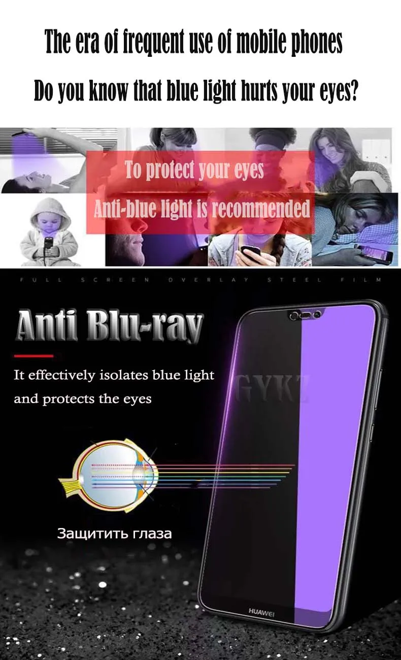 2 шт./лот полноэкранное закаленное стекло для huawei P20 Pro Анти Blu-Ray полное покрытие Защитная стеклянная пленка для huawei P20 P20 lite