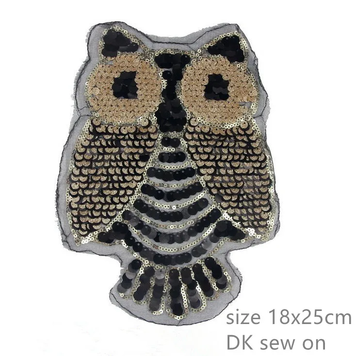 

New arrival 5 pcs big size sequins Owl patch 18x25cm Sew On popular Patches garment Appliques free shipping