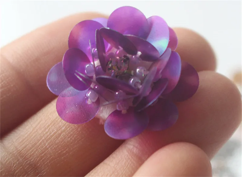 2.5cm purple AHYONNIEX 10 шт. Пришивные 2,5 см Цветочные нашивки Стразы с бусинами аппликация Бисероплетение Блестки аппликация Одежда, обувь, сумки DIY - Цвет: 2.5cm purple