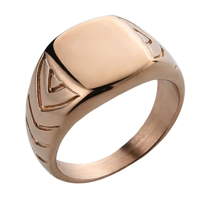 Rose Gold EdgLifU мужское простое печатное кольцо, полированное черное покрытие, нержавеющая сталь, Крутое кольцо на палец для мужчин, дизайн линий, гравировка логотипа - Цвет основного камня: Rose Gold