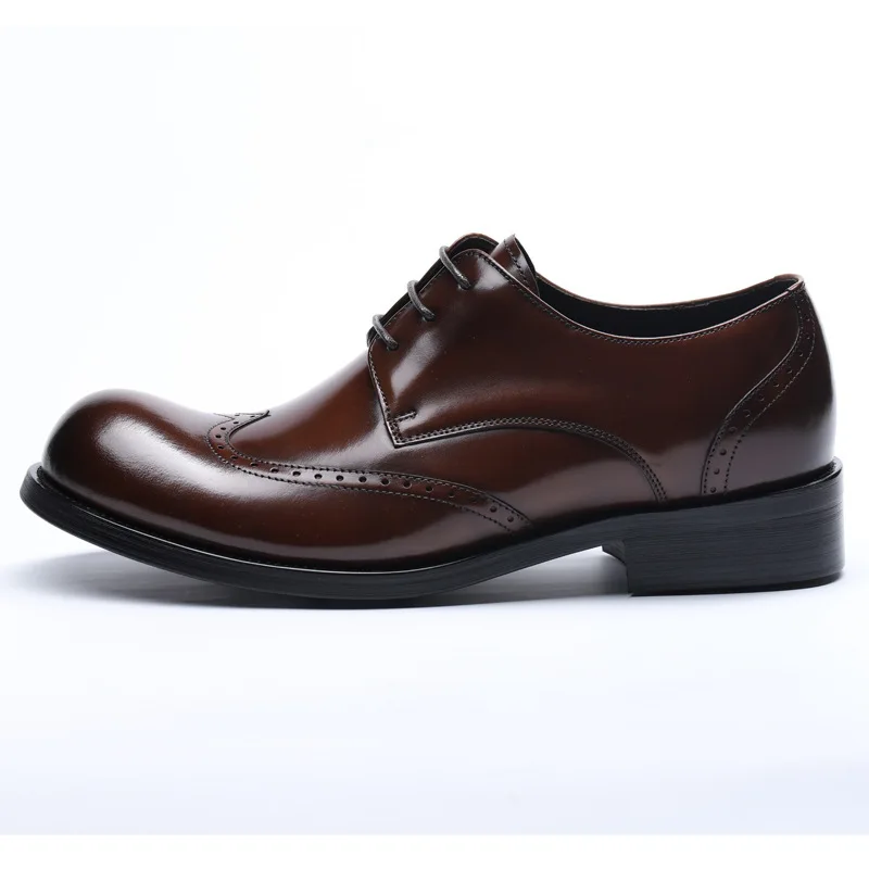 Мужская деловая обувь с круглым носком коричневая кожаная повседневная