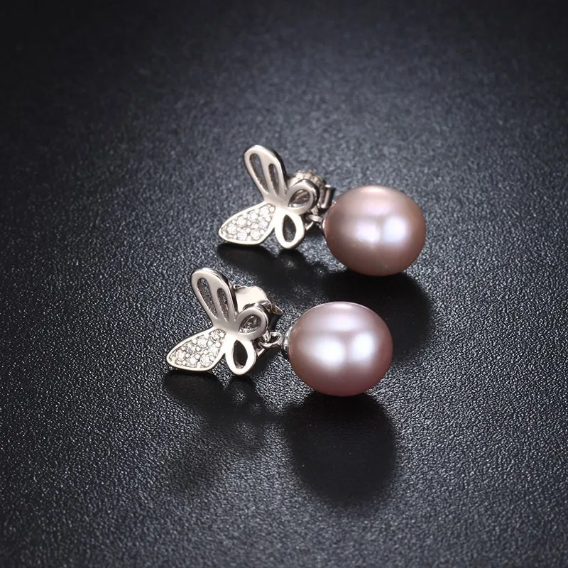 HENGSHENG Natural New Black Pearl Drop Earring Real 925 Sterling Silver Women Butterfly Earrings Fine Jewelry Gift Box 2018 | Украшения и