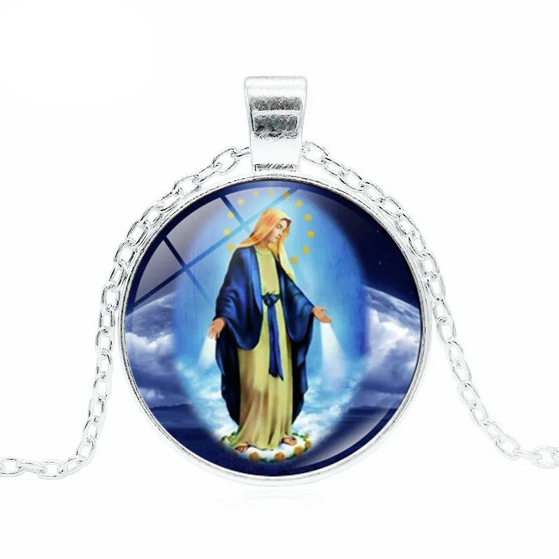 XUSHUI XJ God Bless The Rose of Virgin Mary стеклянный кулон ожерелье христианские ювелирные
