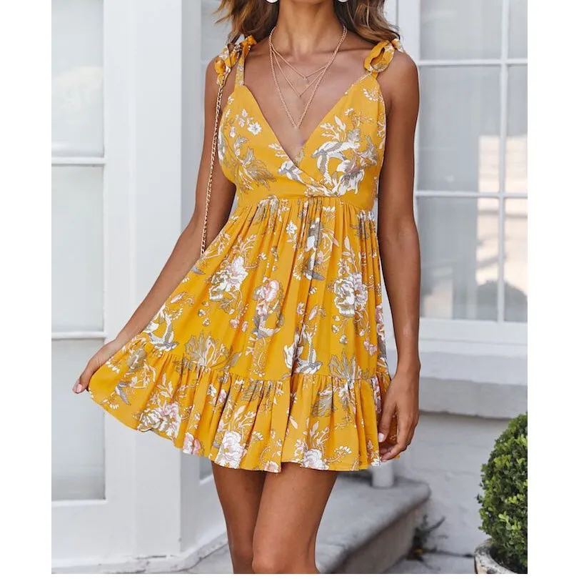 Пляжное богемное Платье с принтом на шнуровке глубоким v-образным вырезом и