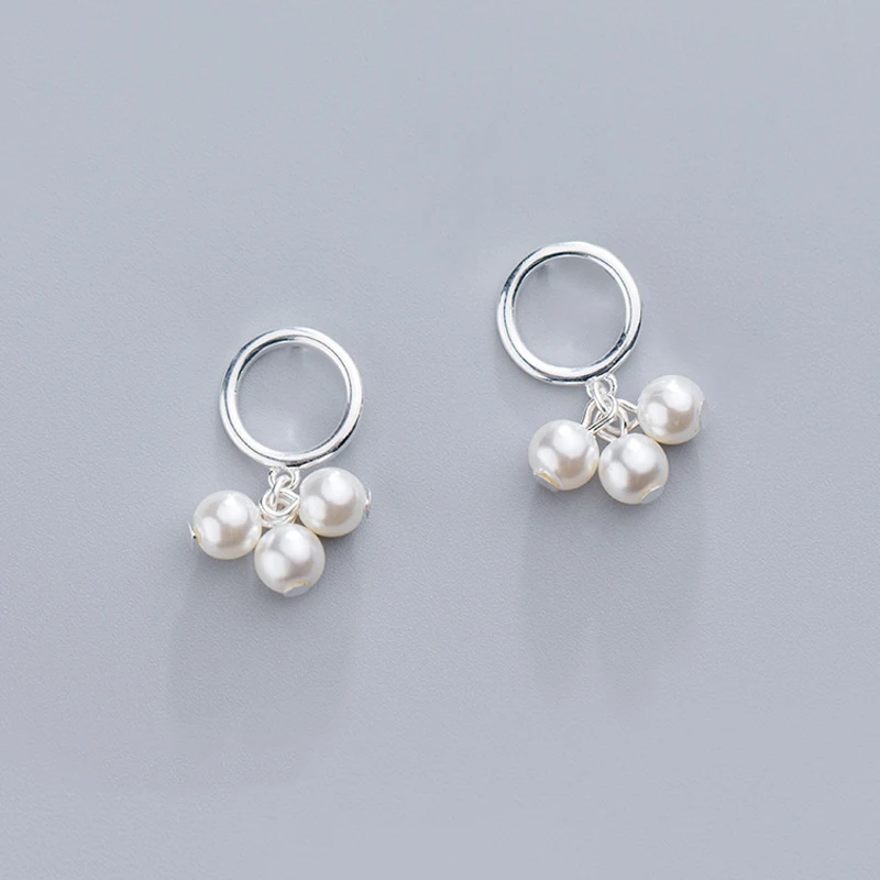 Korea 925 Sterling Silver Round Simulated Pearl Statement Geometric Fashion Drop Earrings For Women Bride Wedding Jewelry Brinco | Украшения