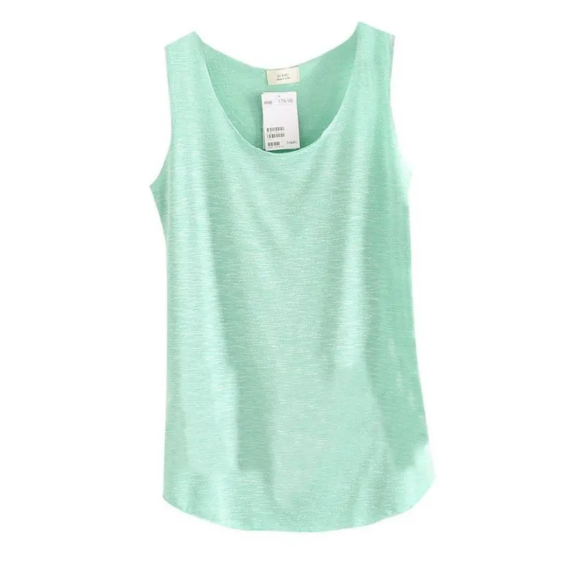 

Summer Shirt Women Bamboo Cotton Sleeveless Round Neck Loose Candy Color T Shirt Ladies Vest