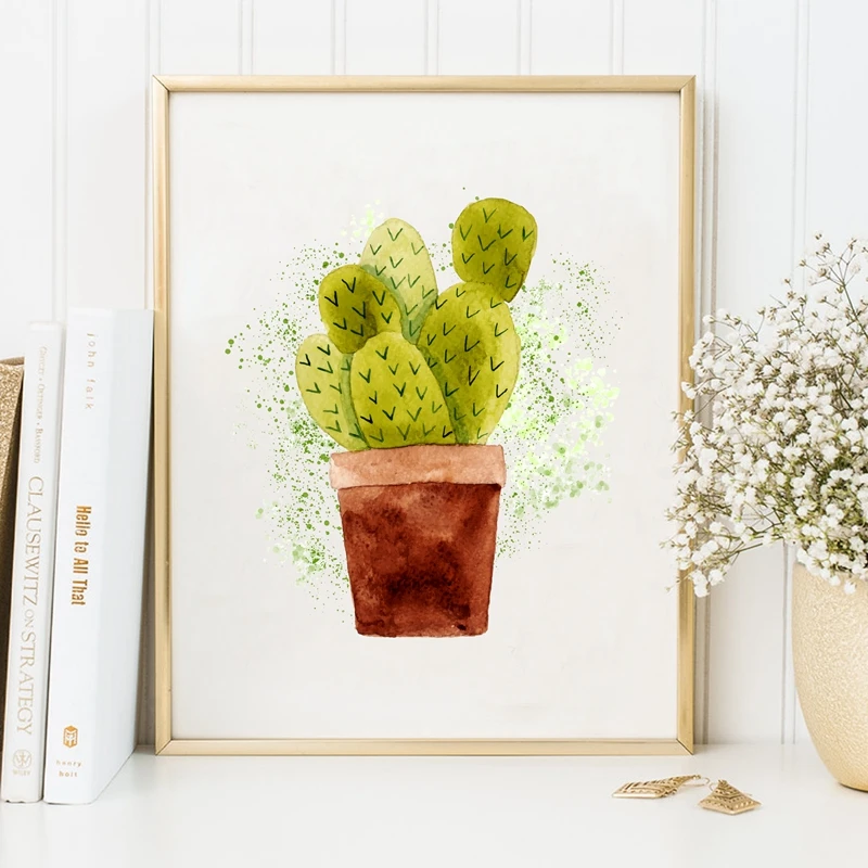 Кактус холст Художественная печать плакат акварель горшки для кактусов
