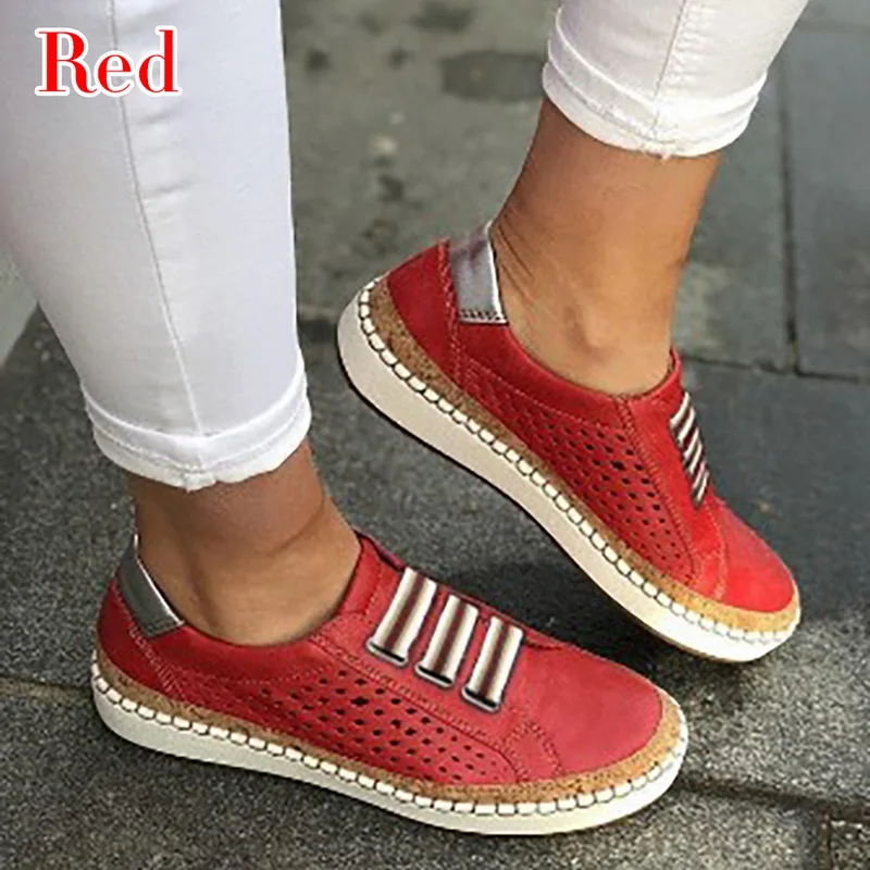 red Женские кроссовки; спортивная обувь; Повседневная дышащая обувь; женская обувь из мягкой кожи на плоской подошве; женские кроссовки - Цвет: red