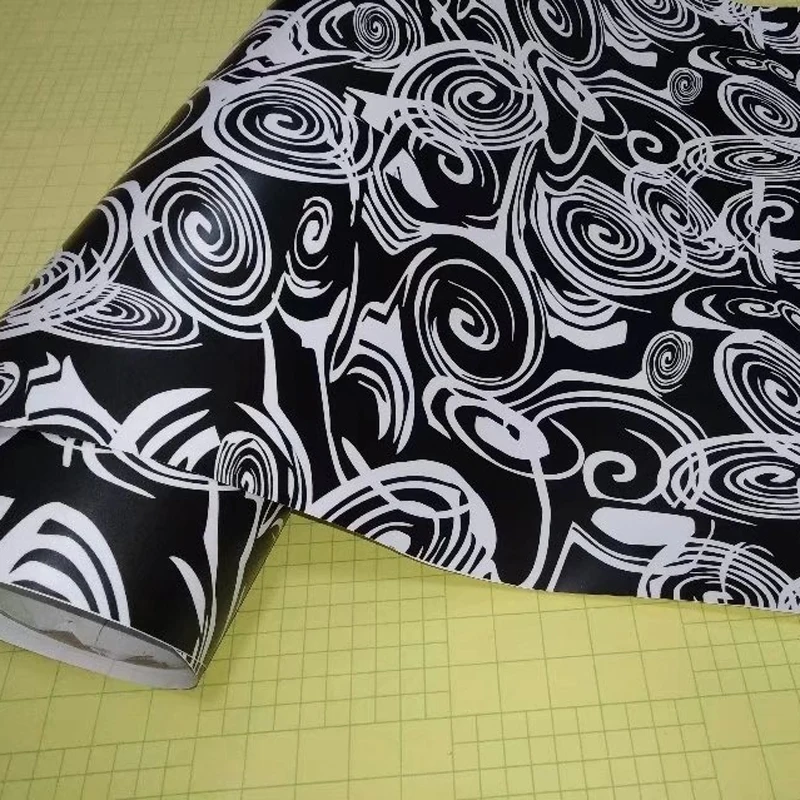 売却 スパイラル黒白い車ラップフィルム迷彩ビニールステッカー用オートバイスクーター車デカール箔ラッピングエアフリーバブルサイズ